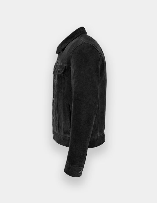 Men's Classic Trucker Black Suede Leather Jacket Denim Style Western Real Suede Leather Jacket Mens Suede Jacket Black.
